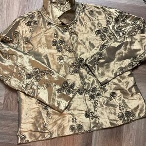 Winding River Women's XL Gold Metallic Embroidered Dupioni Silk Look Jacket Coat